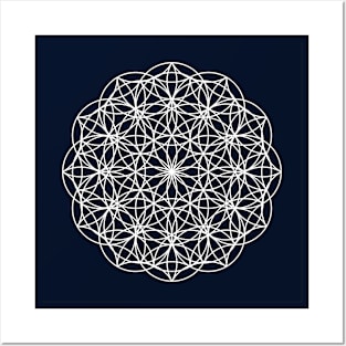 Navy Blue Flower of life mandala Posters and Art